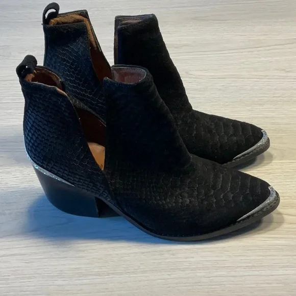 Jeffrey Campbell Cromwell Western Black Suede Snakeskin Leather Booties-Size 7.5 - Picture 2 of 16